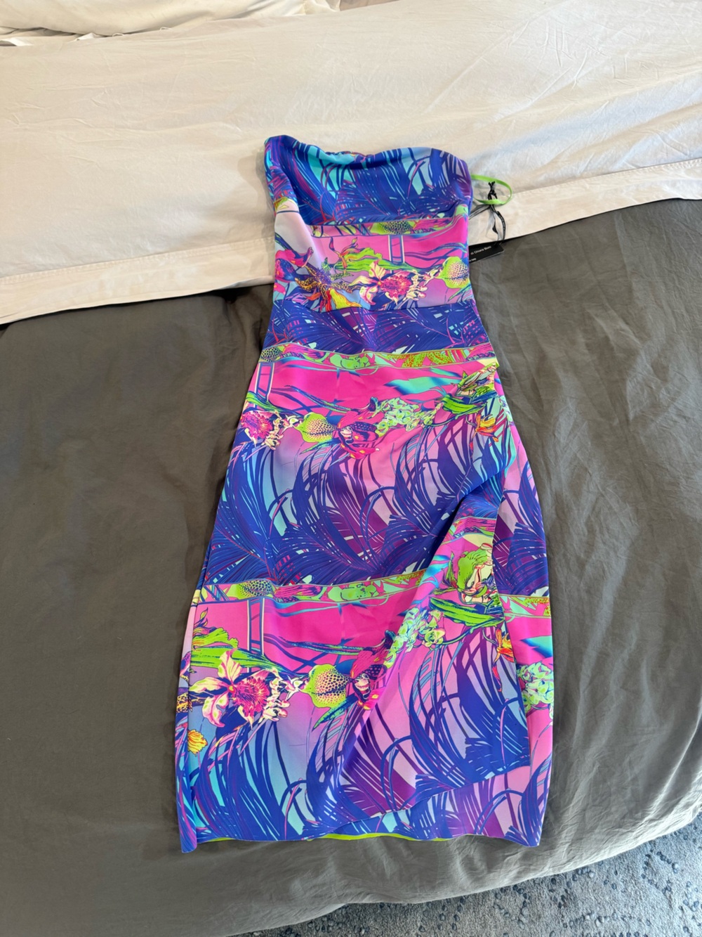 NWT La Petite Robe Neon Print Strapless Dress